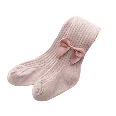 AIMAOMI Baby Girls Cable Knit Tights with Bows Cute Cotton Toddler Footless Leggings Long Pants Stocking Cable Toddler Girl Clothes (Pink, 12-24 Months)