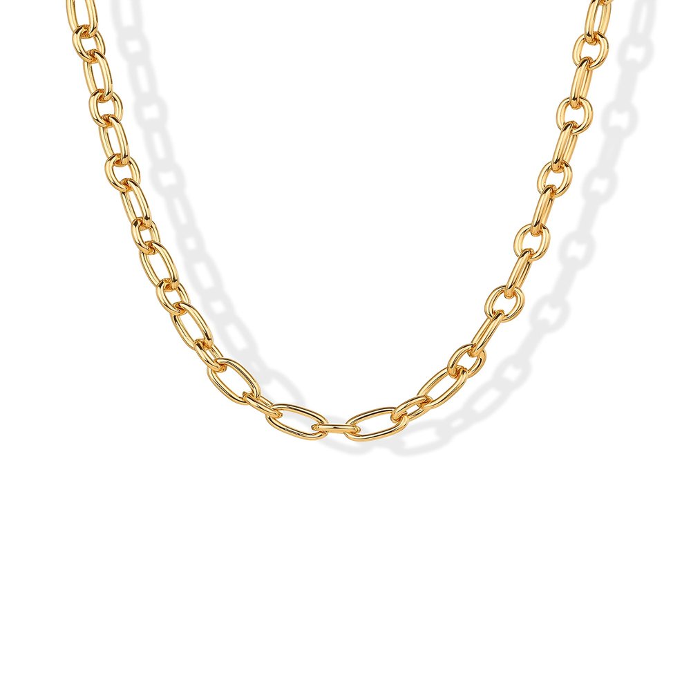 PAVOI 14K Yellow Gold Plated Chunky Oval Chain Link Necklace for Women | Gold Paperclip Necklace