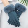 Women Touch Screen Warm Gloves Winter Thick Fleece Lining Windproof Warm Gloves Fur Cuff Cycling Mittens(Blue) view 2