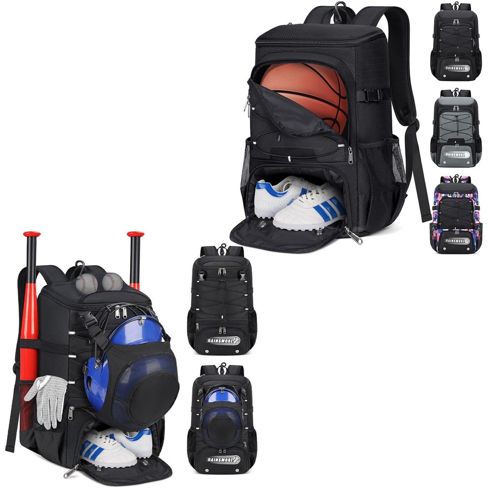 RAINSMORE Basketball Backpack 45L Basketball Bag with Separate Ball Holder & Shoes Compartment Baseball Bag for Youth & Adult Lightweight Softball Bat Bag