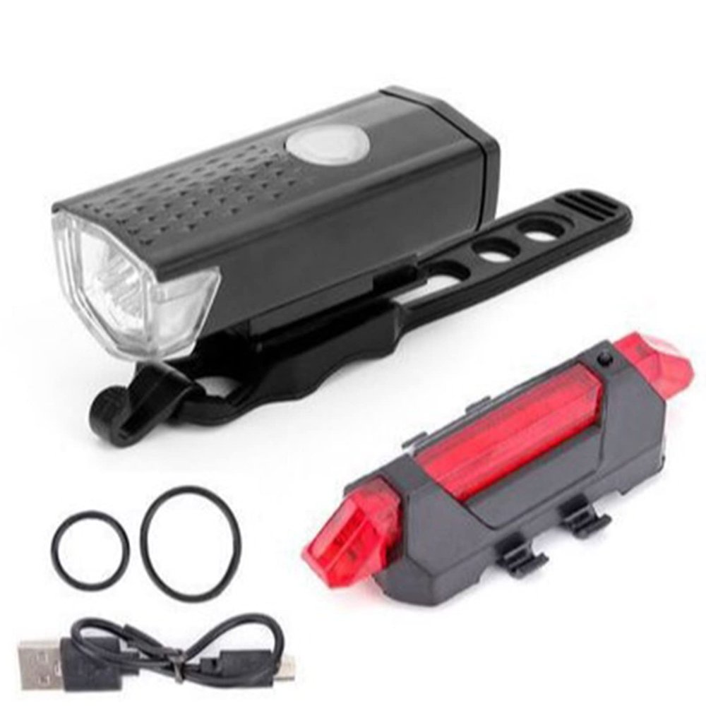 BicycleLight Set, USB Rechargeable BicycleLight Set, High Brightness Lighting BicycleLight Set, BicycleBlack Front Light Red Tail Light, Suitable for Night Cycling