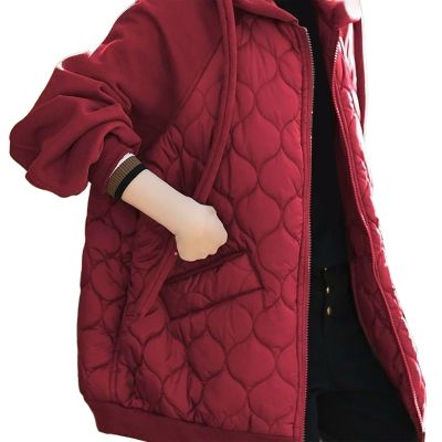 Long Quilted Jacket for Womens Casual Lightweight Thermal Down Jacket Zip Up Long Sleeve Coats with Pocket Plus Size Red