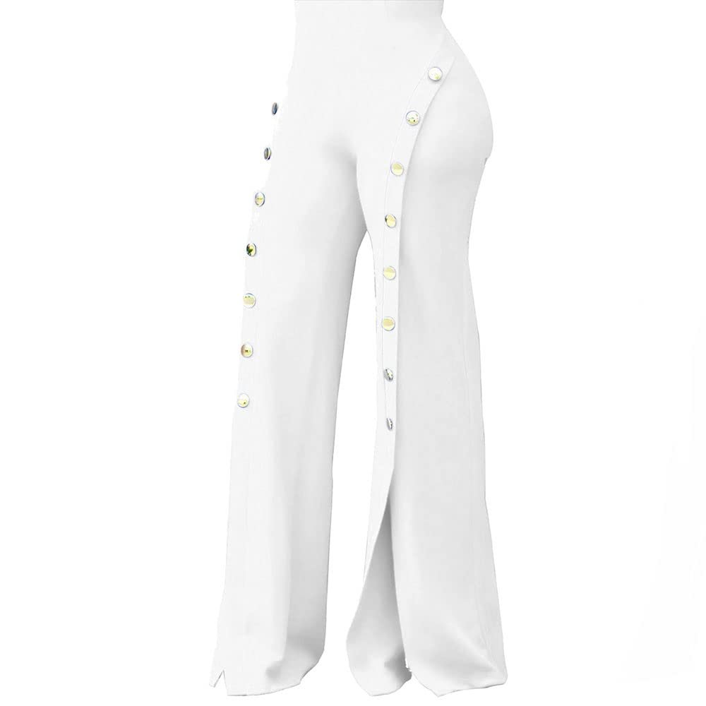 PINSV Women's High Waisted Stretchy Bootcut Pull On Dress Pants Business Casual Work Pants Pure White L