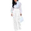 PINSV Women's High Waisted Stretchy Bootcut Pull On Dress Pants Business Casual Work Pants Pure White L view 3