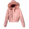 Women's Winter Puffer Jacket Faux Fur Hood Quilted Zip Long Sleeve Jacket Lightweight Thermal Down Jacket with Pocket Pink view 1
