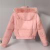 Women's Winter Puffer Jacket Faux Fur Hood Quilted Zip Long Sleeve Jacket Lightweight Thermal Down Jacket with Pocket Pink view 2