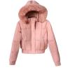 Women's Winter Puffer Jacket Faux Fur Hood Quilted Zip Long Sleeve Jacket Lightweight Thermal Down Jacket with Pocket Pink view 3