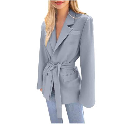 NATHGAM Business Blazers for Women Work Office Wrap Front Belted Slim Fit Suit Jacket Comfortable Fall Fashion Tunic Jackets