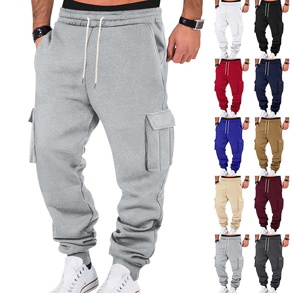 Cargo Jogger Sweatpants for Men Baggy Drawstring Low Rise Running Joggers Pants Stretch Cotton Casual Fleece Lined Cargo Pants Comfy Soft Lightweight Workout Pants Sport Trousers with Multi Pockets