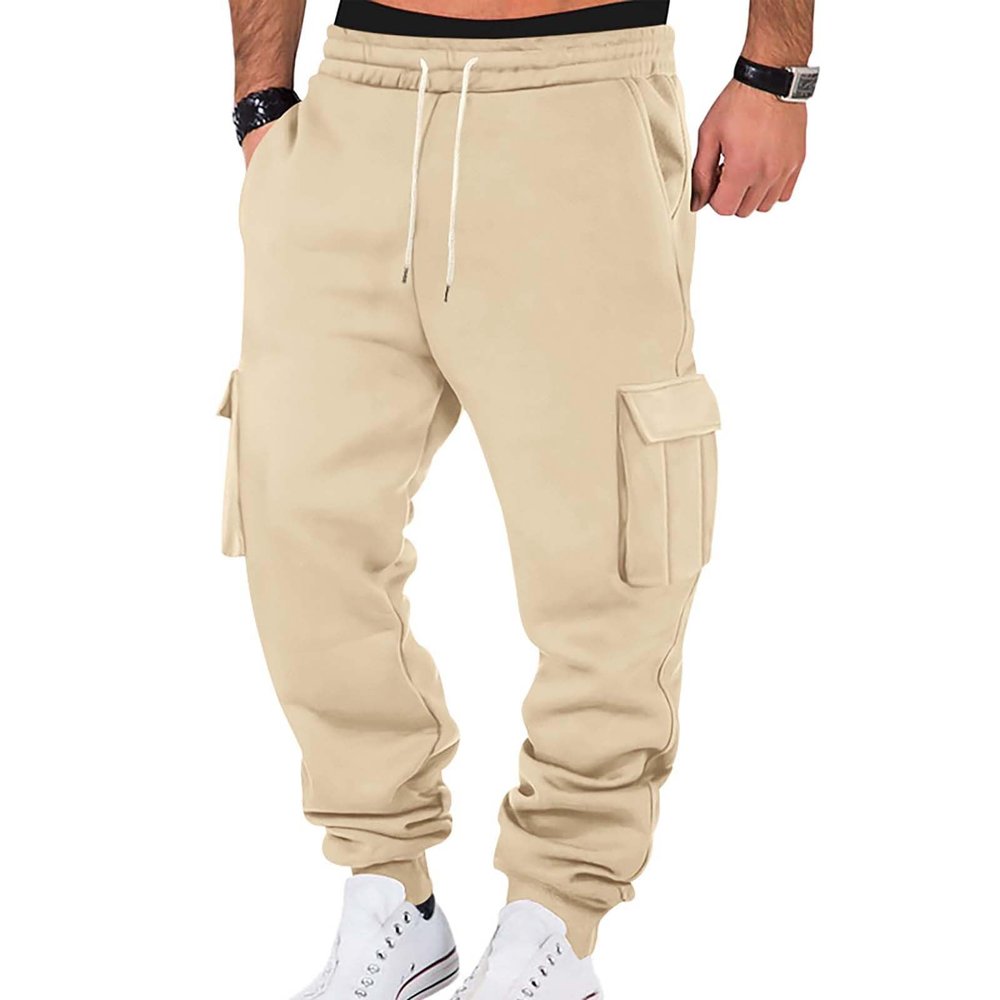 Cargo Jogger Sweatpants for Men Baggy Drawstring Low Rise Running Joggers Pants Stretch Cotton Casual Fleece Lined Cargo Pants Comfy Soft Lightweight Workout Pants Sport Trousers with Multi Pockets