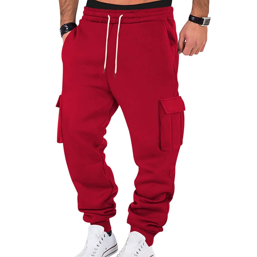 Cargo Jogger Sweatpants for Men Baggy Drawstring Low Rise Running Joggers Pants Stretch Cotton Casual Fleece Lined Cargo Pants Comfy Soft Lightweight Workout Pants Sport Trousers with Multi Pockets