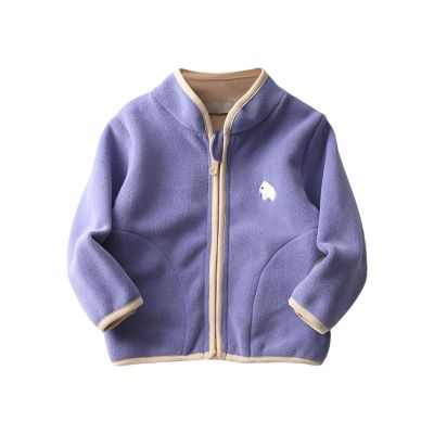 Boys Girls Polar Fleece Jacket Kids Toddler Full Zip Jacket Comfy Fleece Sweatshirt Stand Collar (Purple, 6-7 Years)