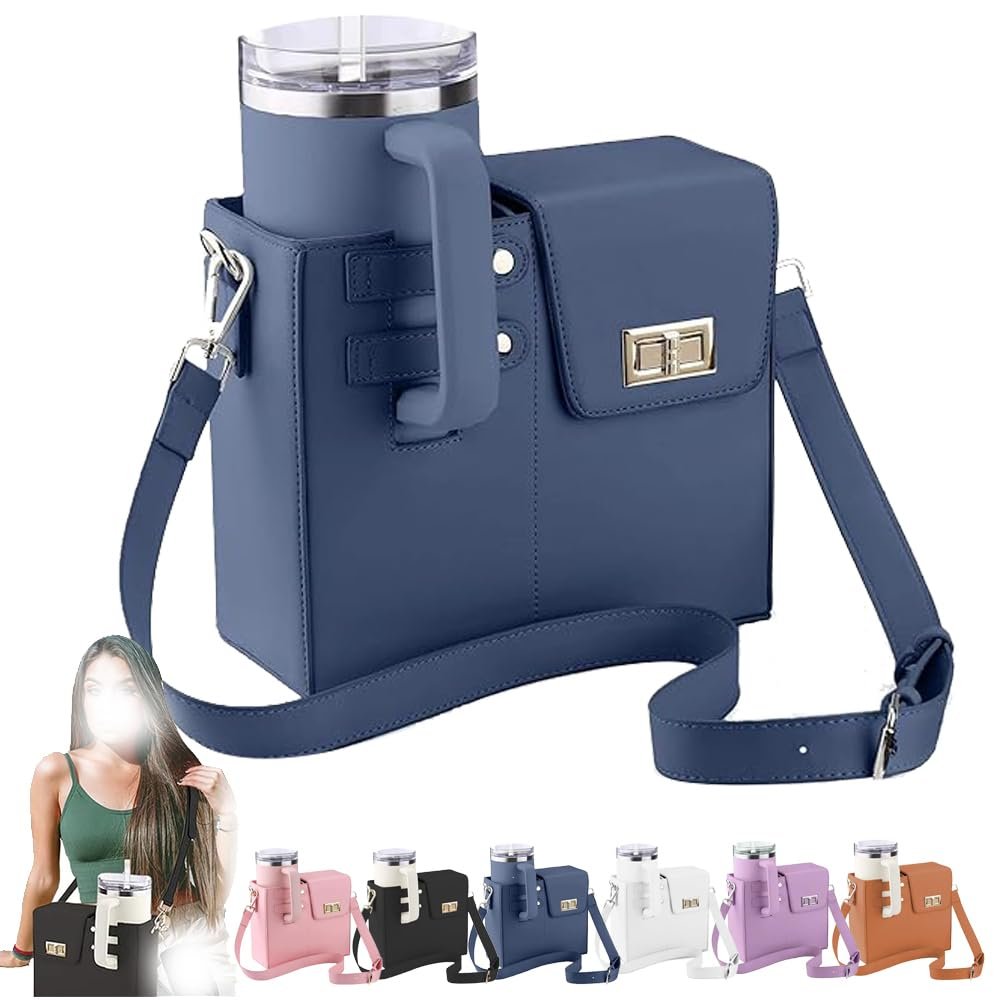 2025 New Stanley Cup Holder Crossbody Water Cup Storage Bag Purse Purses with Cups Holdes Stanley Cups Purses Holder 40 oz (Blue)