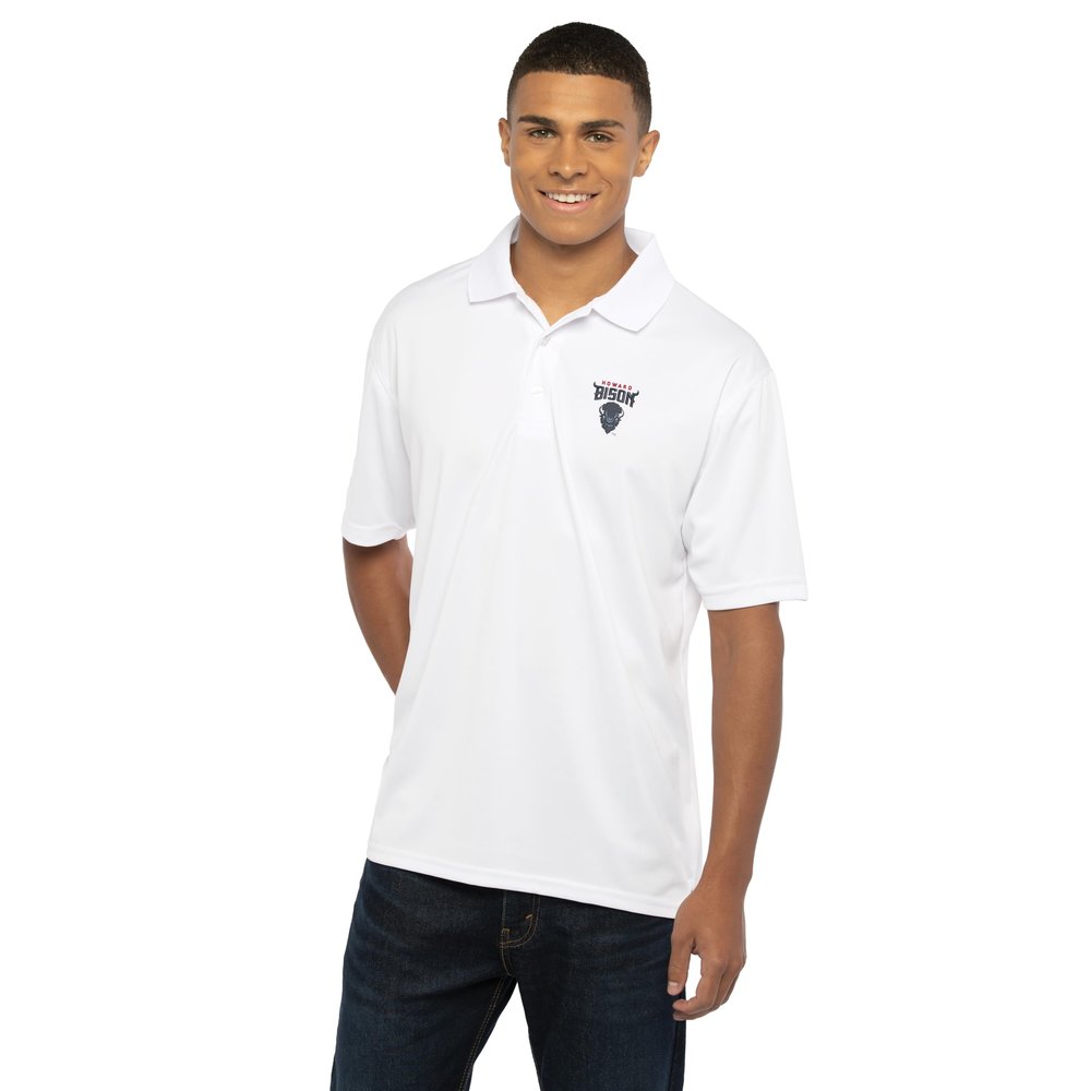 Vantage Apparel Men's Collegiate Premium Moisture Wicking White Icon Polo, Howard University Bison, 4X-Large