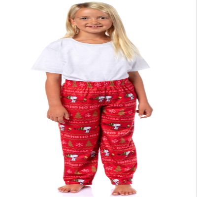 Peanuts Snoopy Girl's Christmas Sweater Sleep Tossed Print Pajama Pants For Kids (4/5)