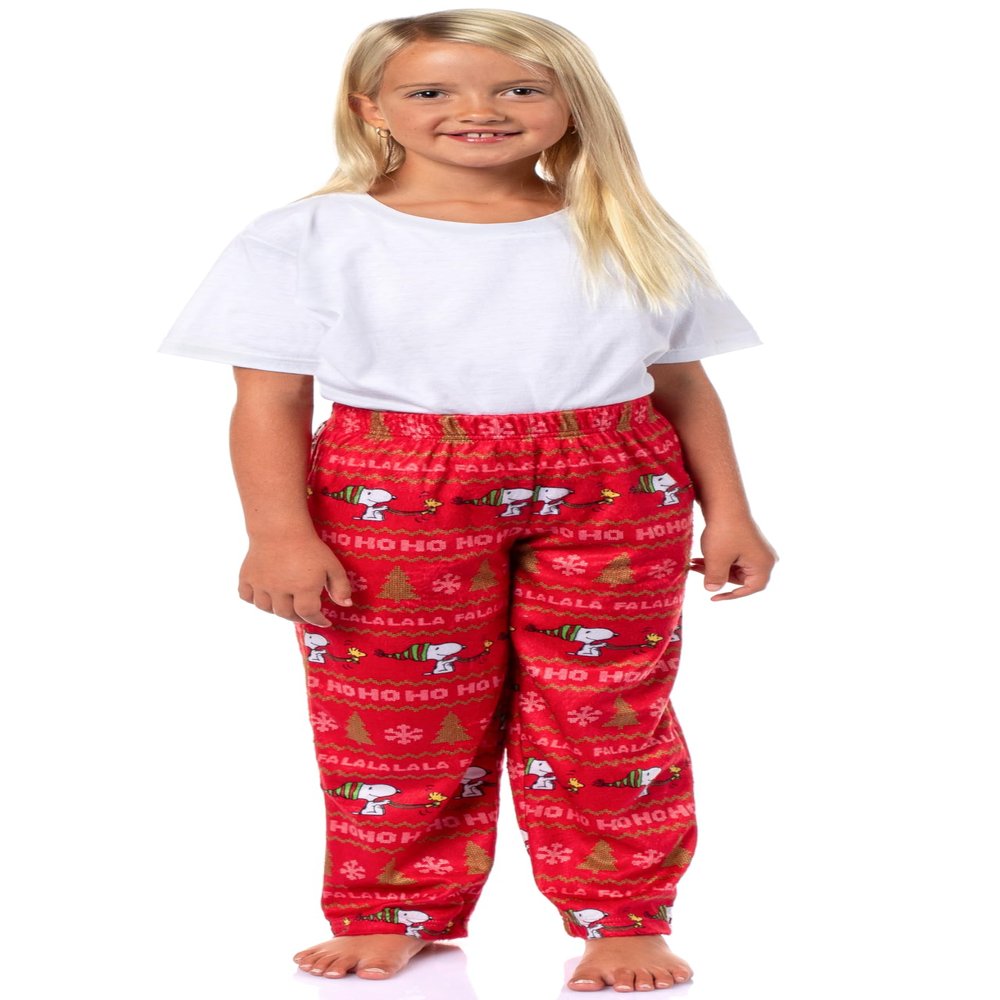 Peanuts Snoopy Girl's Christmas Sweater Sleep Tossed Print Pajama Pants For Kids (4/5)
