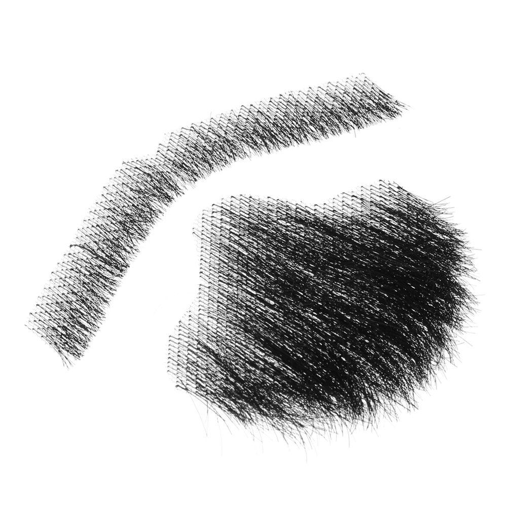 DEARMAMY Realistic Human Hair Fake Beard Black Handmade Invisible Lace for Drama Cosplay Halloween