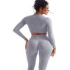 SUUKSESS Women 2 Piece Workout Sets Hidden Scrunch Hip Lifting Seamless Leggings Long Sleeve Yoga Crop Tops High Waisted Yoga Pants Tracksuits (Washed Blue, XS) view 1