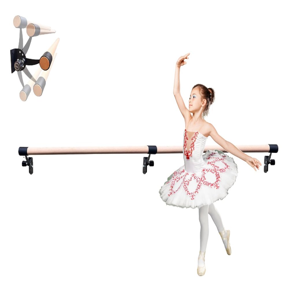 Atletic Bar Ballet Singe Barre 5 Levels Wall-Mounted Adjustable Brackets USA Made, Gym, Home and Studio, Kids and Adults, Fitness, Dance. (Black, 8 FT)