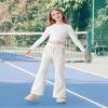 Rolanko Girls Flare Sweatpants Elastic Waist Bell Bottom Wide Leg Pants for Kids Sweats with Pockets (WhiteGrey, 6-7) view 3