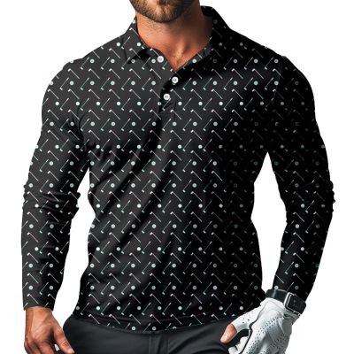 SQPO Golf Men's Long Sleeve Golf Shirt, Light, Cool, Quick-Drying, Casual Collared Polo Shirt for Sports and Hiking Large