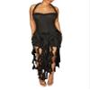 Aro Lora Womens Sexy Halter Neck Sleeveless Ruffle Tassel Party Club Bodycon Mini Dress Medium Black view 1