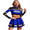 QinCiao Womens Cheer Leader Costume Cheerleading Outfit Uniform Crop Tops with Pleated Skirt Dancewear Blue Medium view 2