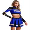 QinCiao Womens Cheer Leader Costume Cheerleading Outfit Uniform Crop Tops with Pleated Skirt Dancewear Blue Medium view 3