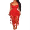 Aro Lora Womens Sexy Halter Neck Sleeveless Ruffle Tassel Party Club Bodycon Mini Dress Medium Red view 1