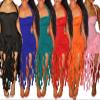 Aro Lora Womens Sexy Halter Neck Sleeveless Ruffle Tassel Party Club Bodycon Mini Dress Medium Red view 2