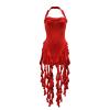 Aro Lora Womens Sexy Halter Neck Sleeveless Ruffle Tassel Party Club Bodycon Mini Dress Medium Red view 3