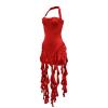 Aro Lora Womens Sexy Halter Neck Sleeveless Ruffle Tassel Party Club Bodycon Mini Dress Medium Red view 4