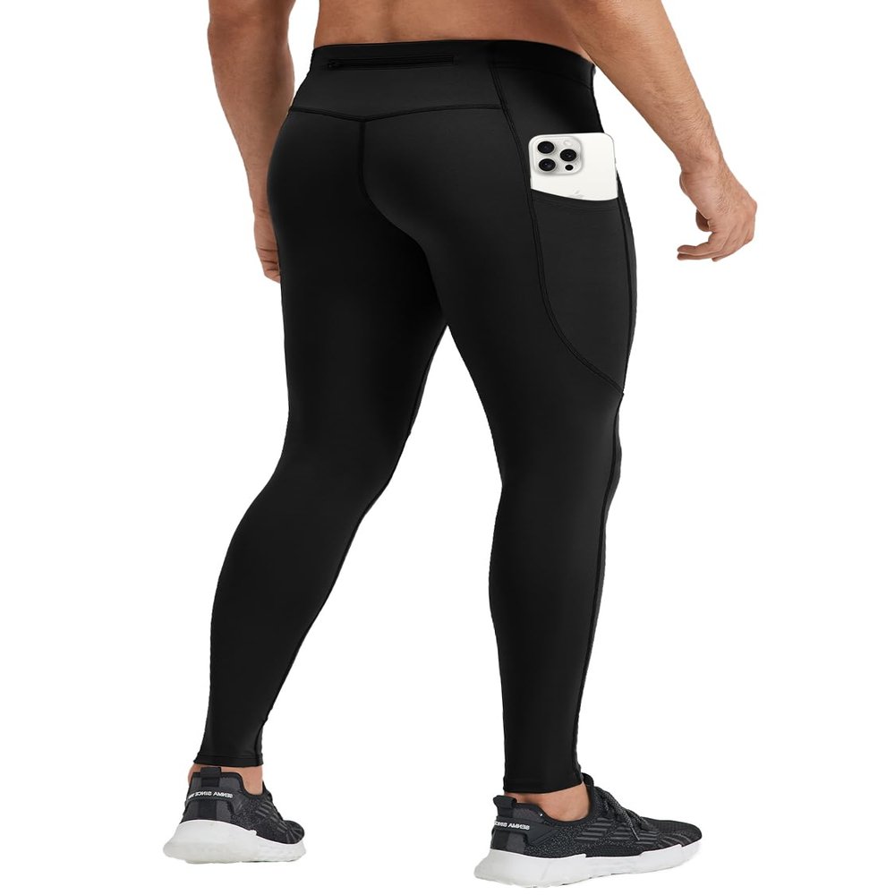 Yuerlian Men's Running Tights with 3 Pockets Cycling Pants Workout Compression Leggings Sports Pants for Men Hiking Jogging