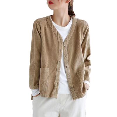TIAFORD Womens Vintage Corduroy Shorts Jackets Fall Winter Fashion Button Down Coat with Pockets Plain Blouses Outwear