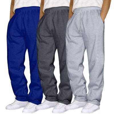 Mens 3 Pack Sweatpants Cargo Loose Fleece Casual Trousers Elastic Waist Drawstring Jogger Pants Baggy Running (Blue, M)