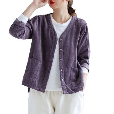 TIAFORD Womens Vintage Corduroy Shorts Jackets Fall Winter Fashion Button Down Coat with Pockets Plain Blouses Outwear