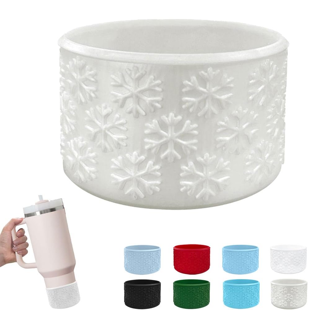 GINTBN Silicone Boot for Stanley 40/30/20 oz Tumbler, Christmas Snowflake Textured Silicone Tumbler Boot Anti-Slip Bottle Bottom Sleeve Cover for 2.8-2.95in Bottom