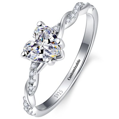 Yaresul Customizable Birthstone Ring for Women 925 Sterling Silver Promise Ring for Her Sterling Silver Heart Ring Heart Cut Cubic Zirconia Ring Engagement Ring Size 5