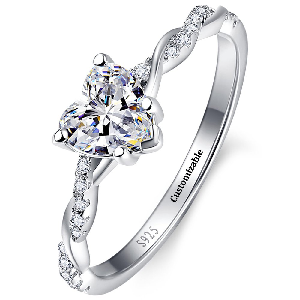 Yaresul Customizable Birthstone Ring for Women 925 Sterling Silver Promise Ring for Her Sterling Silver Heart Ring Heart Cut Cubic Zirconia Ring Engagement Ring Size 5