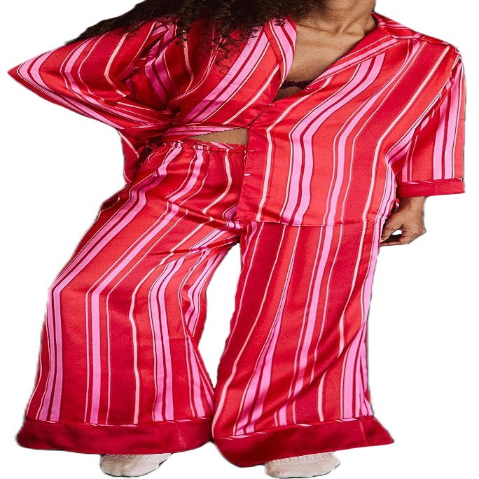 LILTWIST Silk Satin Pajamas Set for Women 2 Piece Floral Pjs Wide Leg Lounge Pants Set Long Sleeve Button down Pj Shirts Set