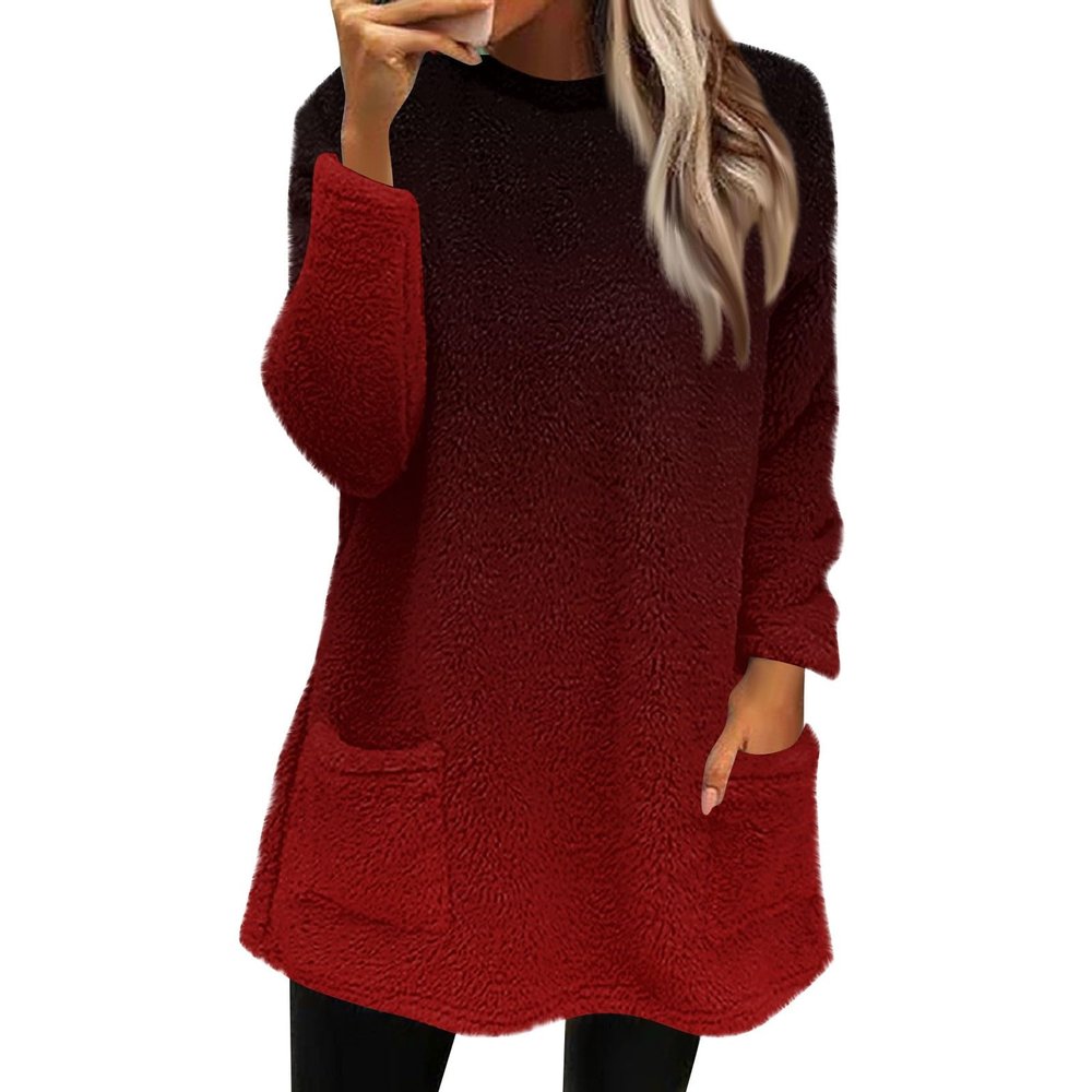 Fleece Pullover Women Fuzzy Sweaters for Women Crew Neck Sweatshirts Winter Warm Loungewear Tops with Pockets