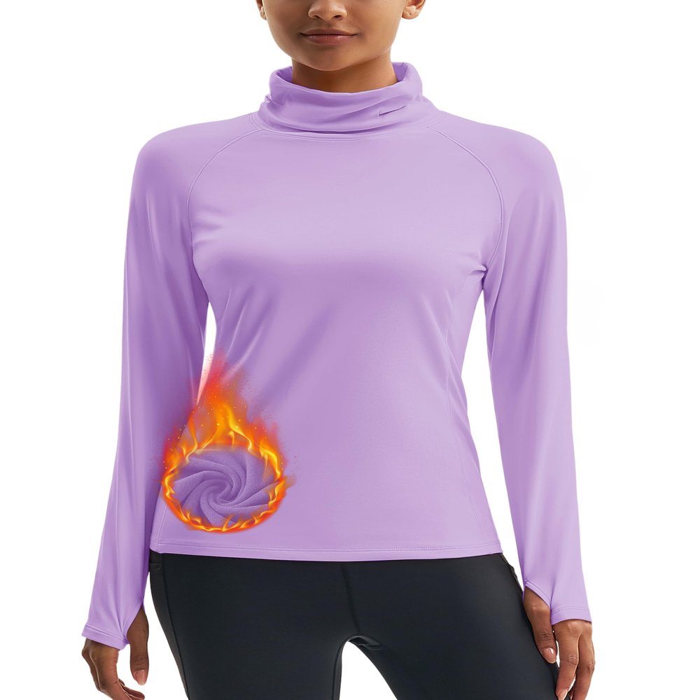 MAGCOMSEN Womens Base Layer Thermal Underwear Fleece Lined Long Sleeve Shirt Warm Mock Turtle Neck Active Tops Purple 2XL