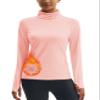 MAGCOMSEN Fleece Lined Thermals for Women Long Sleeve Undershirt Turtleneck Running Tops Thumbhole Cold Weather Pink 2XL