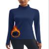 MAGCOMSEN Thermal Turtleneck Women Long Sleeve Underwear Fleece Lined Shirt Dry Fit Workout Top with Thumb Hole Navy M view 1