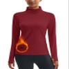 MAGCOMSEN Fleece Lined Turtleneck Women Thermal Shirts Warm Long Sleeve Running Tops Moisture Wicking Base Layer Red M