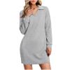 Fall Dresses for Women 2024 V Neck Tunic Dress Trendy Long Sleeve Loose Casual Sweatshirt Dress Pullover Midi Dress Gray view 1