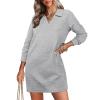 Fall Dresses for Women 2024 V Neck Tunic Dress Trendy Long Sleeve Loose Casual Sweatshirt Dress Pullover Midi Dress Gray view 2