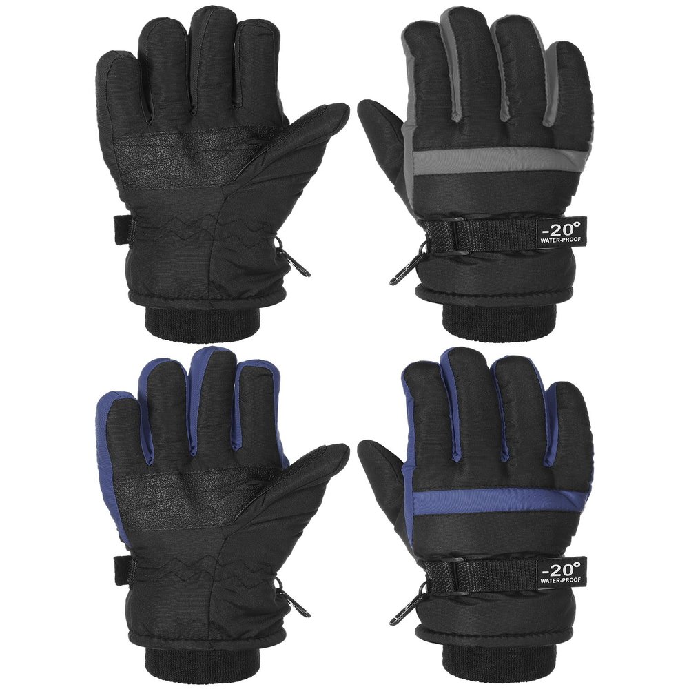 SATINIOR 2 Pairs Kids Waterproof Winter Snow Gloves Ski Gloves for Boy Girl Outdoor Warm Thickening Snowboard(Gray, Dark Blue,6-10 Years)