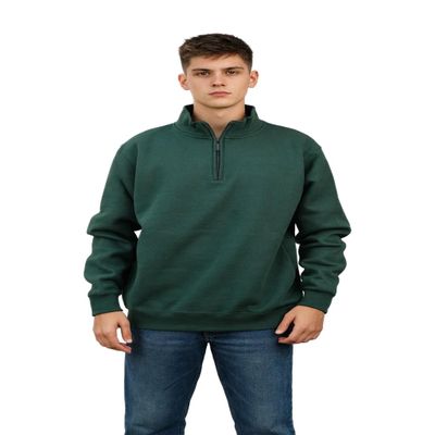 Milltex Unisex Heavyweight Quarter Zip Fleece Jacket, Combed Cotton Blend Pullover with Soft Brushed Interior 935 - Forest
