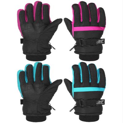 SATINIOR 2 Pairs Kids Waterproof Winter Snow Gloves Ski Gloves for Boy Girl Outdoor Warm Thickening Snowboard(Cyan, Rosarot,10-15 Years)